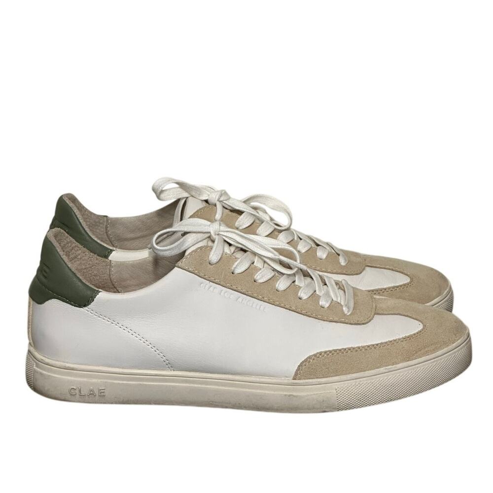 CLAE White Tan Olive Green Leather Sneaker Shoes Sz 11